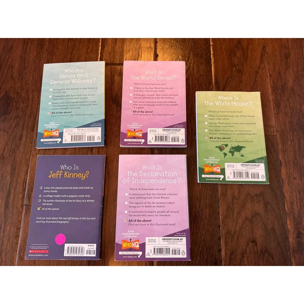 Who Was/What Is Book Lot of 5 Jeff Kinney Venus Serena World Series White House